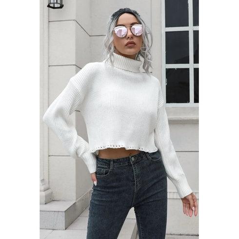 'Anouk' Turtleneck Cropped Sweater - Celes Fashion